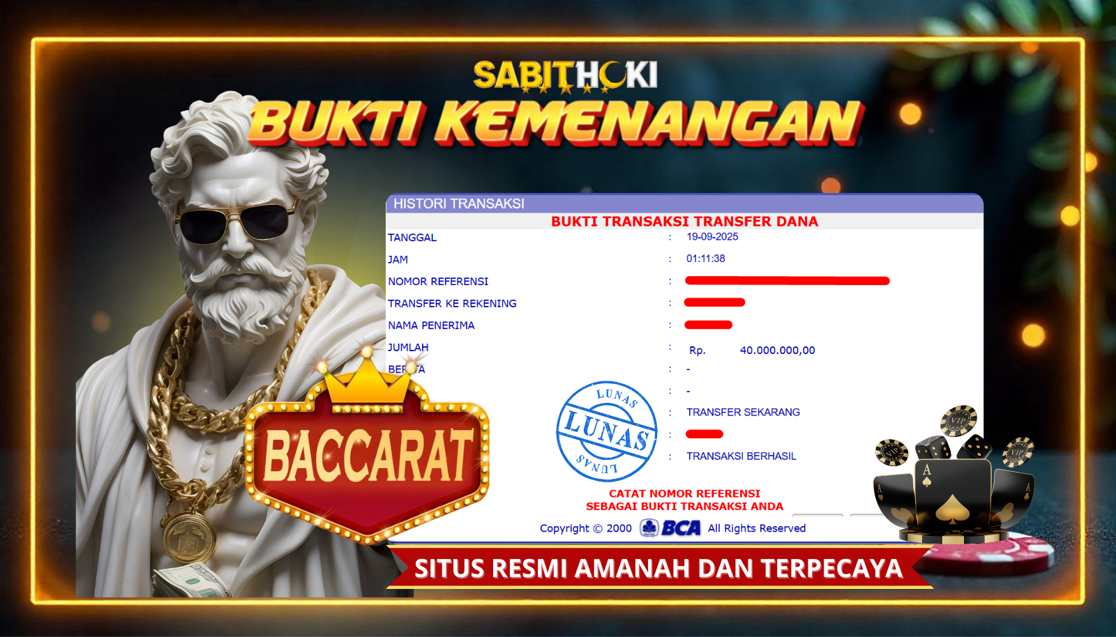 SELAMAT KEPADA MEMBER SETIA SABITHOKI YANG BERHASIL MENANG DI SEXY BACCARAT